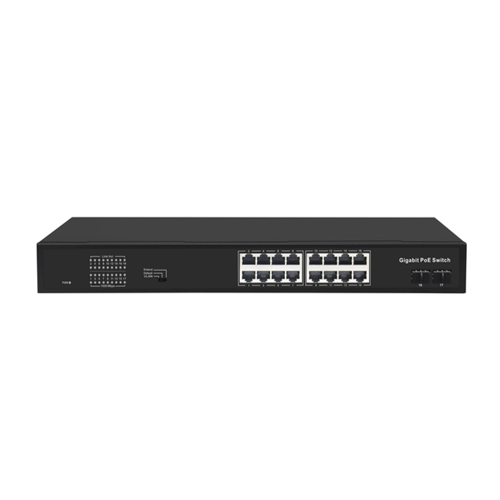 16chs Full 1000Mbps Double SFP Fiber Port POE Switch