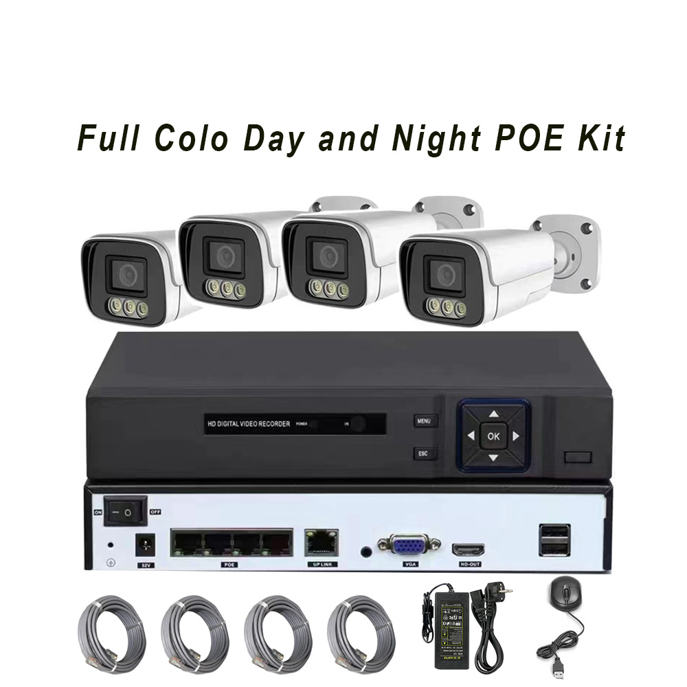 4 Channel NVR Camera Kit POE P2P 1080P Full Color Security Camera System